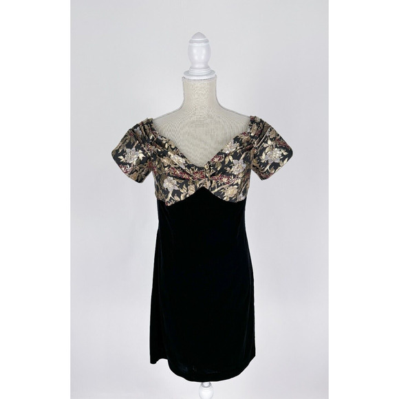 VTG Scott McClintock Womens Floral Velvet Cocktail Dress Short Sleeve Size 12 - Picture 1 of 9
